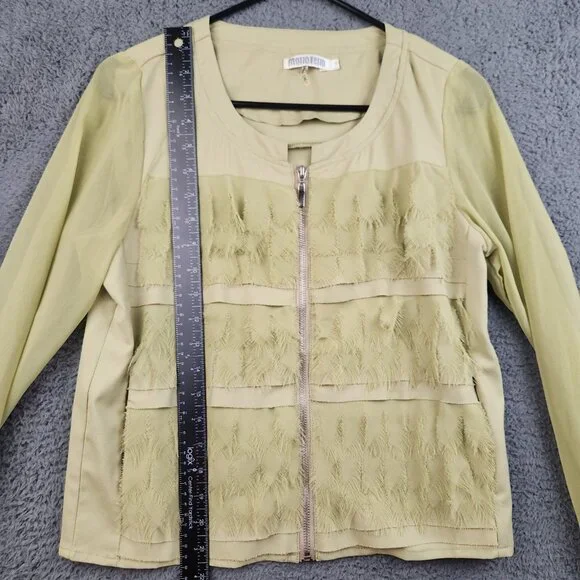 Women's Lime Green Sheer Coquette Ruffle Zip Up Blouse Small Romantic Layered - Picture 4 of 10